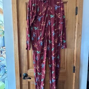 Men’s Burgundy Dinosaur Print Jumpsuit